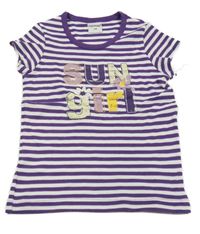 Fialovo-biele pruhované tričko s nápisom Pocopiano