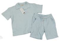 Nové - 2Set - Světlemodré vzorované polo tričko + kraťasy F&F