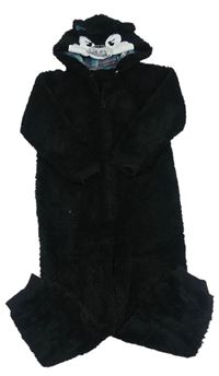 Čierna chlpatá kombinéza s kapucí - medvěď