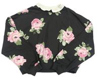 Tmavosivá crop mikina s kvetmi a golierikom H&M