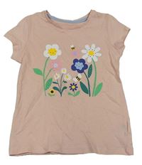 Broskvové tričko s kvietkami Mothercare