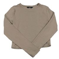 Béžové žebrované crop triko New Look