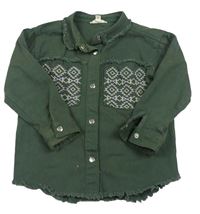 Khaki riflová halenka s výšivkou River Island