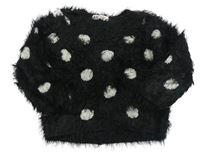 Čierny chlpatý sveter s bodkami H&M