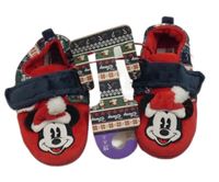 Nové - Červeno-tmavomodré plyšové zateplené bačkory s Mickeym Disney vel. 28