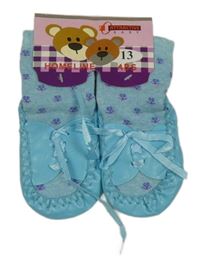 Nové - Tyrkysové koženkové mokasíny s ponožkami vel. 21