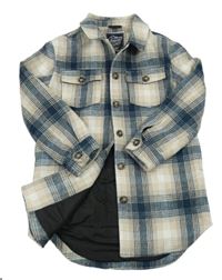 Béžovo-tmavomodro-bílá kostkovaná flanelová košilová zateplená bunda C&A