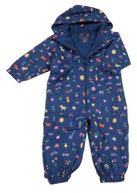 Tmavomodrá šusťáková jarní kombinéza s obrázky a kapucí Next