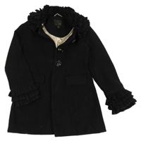 Čierny flaušový podšitý kabát s volánikmi Next