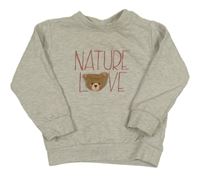 Sivá mikina s nápisom a medvedíkom Topomini