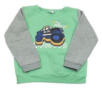 Zeleno-sivá mikina s Monster Truck