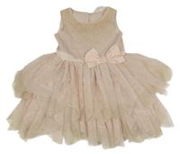 Světlerůžové třpytivé tylové slavnostní šaty s mašlí H&M