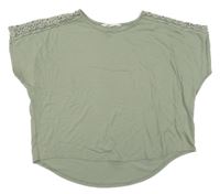 Khaki crop tričko s madeirou H&M