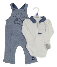 Nové - 3set - Modré na traké tepláky so zvířaty + biele body s límečkem + ponožky Nutmeg