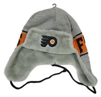 Šedá pletená hokejová zateplená beranice s nápisem - Philadelphia Flyers
