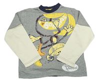 Sivo-smetanovo-tmavomodré melírované tričko s opičkou a banány zn. M&S