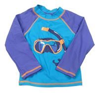 Azurovo-modrofialové UV tričko so šnorchlem a okuliarmi PUSBLU