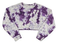 Bielo-purpurovo-lilková batikovaná crop mikina SHEIN