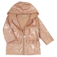 Pudrová trblietavá nepromokavá jesenná bunda s mašľami a kapucňou RIVER ISLAND