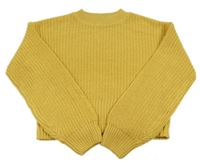 Okrový rebrovaný pletený oversize crop sveter New Look