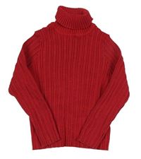 Červený rebrovaný svetrový crop rolák Nutmeg