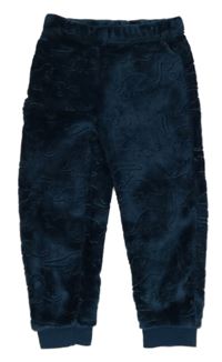 Tmavopetrolejové plyšové nohavice s dinosaurami Nutmeg