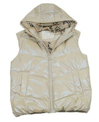 Smetanová metalická prošívaná nepromokavá zateplená vesta s kapucí Nutmeg