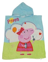 Světlemodro-zelená froté pončo osuška s Peppa Pig a kapucňou