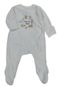 Biely vzorovaný zamatový overal so zvířaty little nutmeg