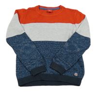 Tmavomodro/modro-světlešedo-červený melírovaný svetr s nášivkou S. Oliver