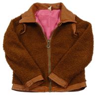 Hnedá huňatá podšitá bunda s koženkou a golierikom B.NOSY