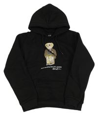 Černá teplá mikina s medvídkem a kapsou a kapucí Ralph Lauren