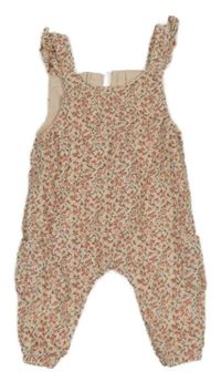 Světlerůžové cargo manšestrové laclové podšité kalhoty s kytičkami a volánky Next