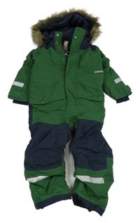 Tmavozeleno/tmavomodrá šušťáková zimná funkčná kombinéza s kapucňou DIDRIKSONS