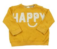 Horčicová mikina s nápisom a smajlíkom Zara