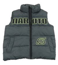 Tmavosivá prešívaná šušťáková zateplená vesta s potiskem - NARUTO PRIMARK