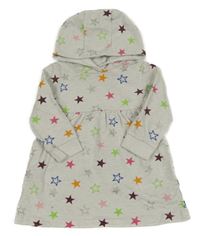 Světlešedé melírované teplákové šaty barevnými hvězdičkami a kapucí Topomini