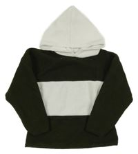 Tmavokhaki-biela pletená mikina s kapucňou