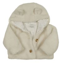 Smotanová huňatá zateplená bunda s kapucňou s uškami mamas&papas