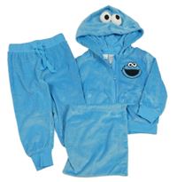 2Set - Modrá plyšová propínací mikina s Keksíkem a kapucí + tepláky + sáček peteralexander