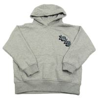 Sivá melírovaná mikina s číslom a vreckom a písmenky a kapucňou F&F