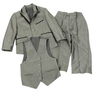 3Set - Šedé melírované sako + kalhoty + vesta ROMANO