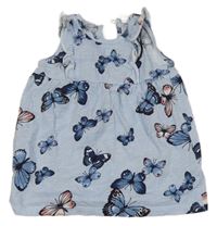 Modro-biele pruhované šaty s motýlikmi a volánikmi H&M