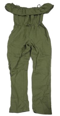 Khaki krepový kalhotový overal s volnými rameny a volánkem H&M