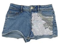 Modré riflové kraťasy s překlápěcími flitry C&A