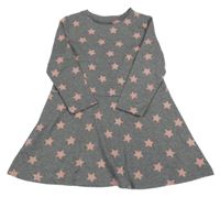 Sivé melírované šaty so svetloružovými hviezdičkami Topolino