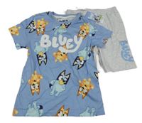 Nové - 2Set - Světlemodré tričko s Bluey a Bingem + světlešedé melírované kraťasy PRIMARK
