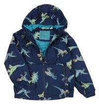 Tmavomodrá šusťáková podzimní bunda s dinosaury a kapucí Lily & Dan