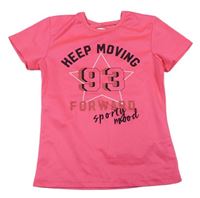 Neónově ružové športové tričko s nápismi a číslom