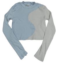 Světlemodro-svetlosivé rebrované crop tričko zn. H&M